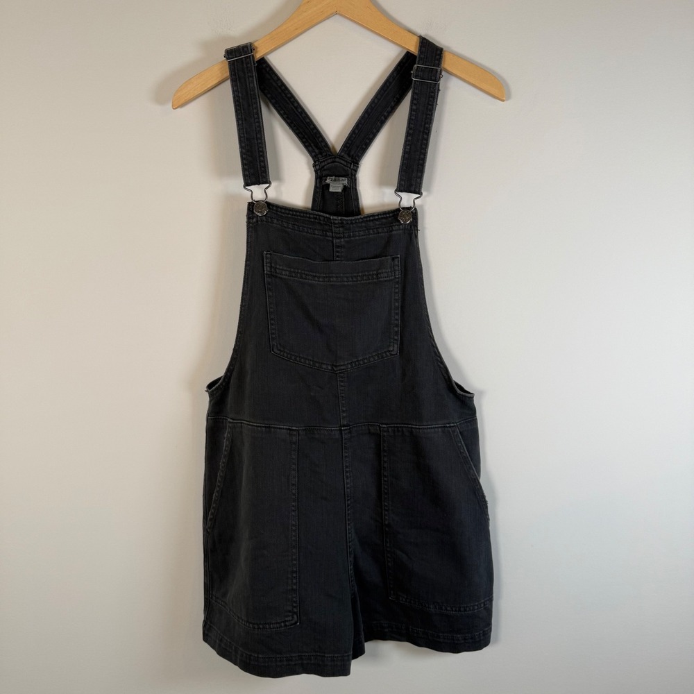 Aerie Denim Shortalls Small Black Washed Adjustable Straps Short Overalls